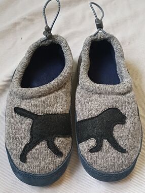 L.l.bean Kids Grey & Navy Dog Knit Slippers
